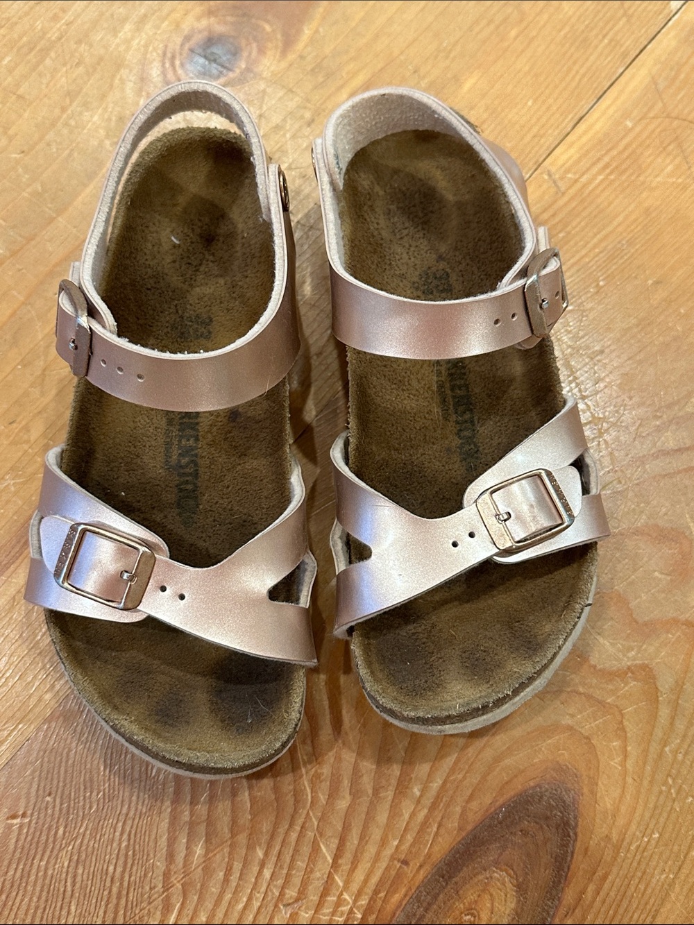 Birkenstock Kids Metallic Rose Gold Double-Strap Buckle Sandals
